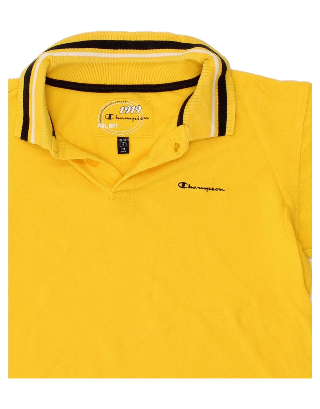 CHAMPION Boys Polo Shirt 7-8 Years Small Yellow Cotton Vintage Champion and Second-Hand Champion from Messina Hembry 