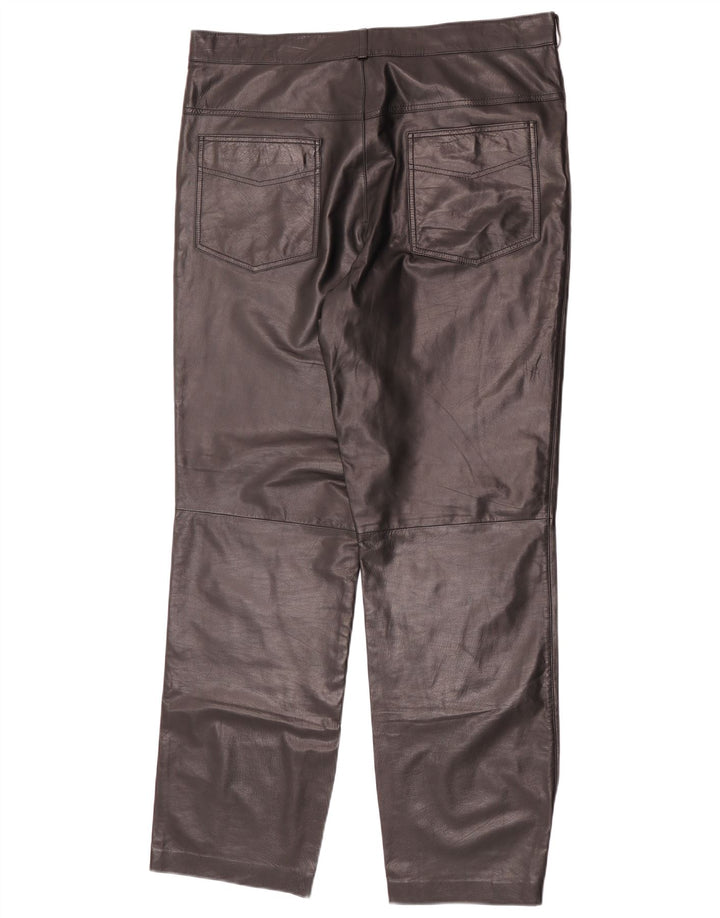 Pantaloni dritti in pelle vintage da donna W36 L32 neri