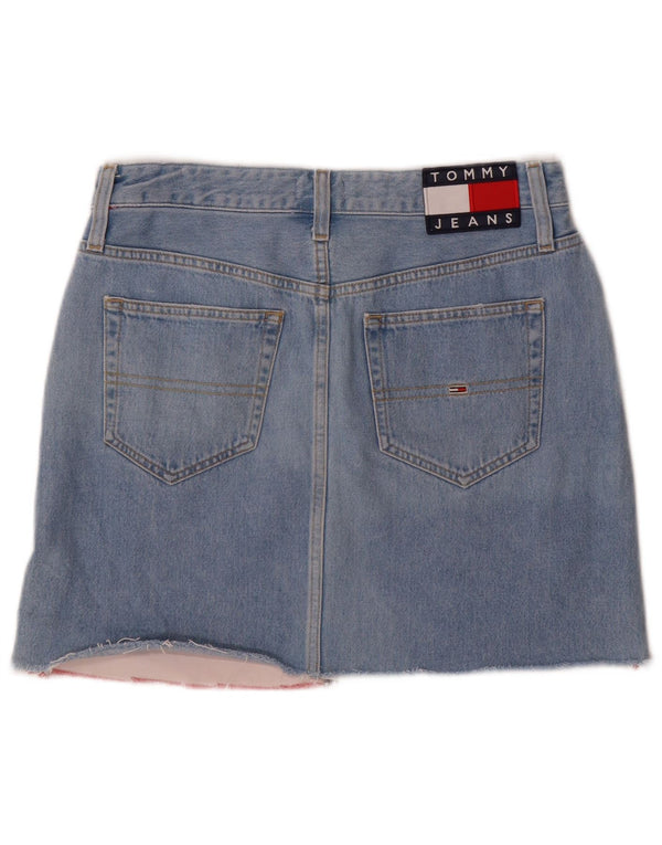 Mini gonna di jeans da donna Tommy Hilfiger W27 piccola in cotone color block blu