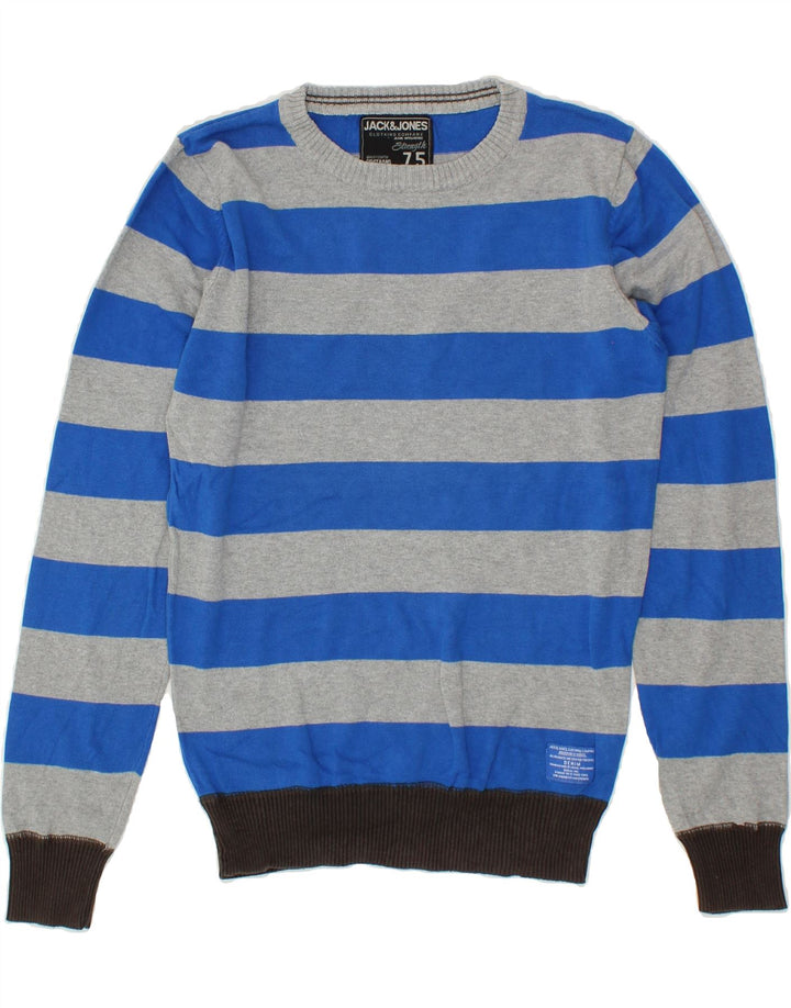 JACK & JONES Mens Crew Neck Jumper Sweater Medium Blue Striped Cotton Vintage Jack & Jones and Second-Hand Jack & Jones from Messina Hembry 
