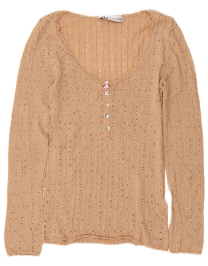 Top Zara da donna a maniche lunghe UK 10 piccolo in cotone beige