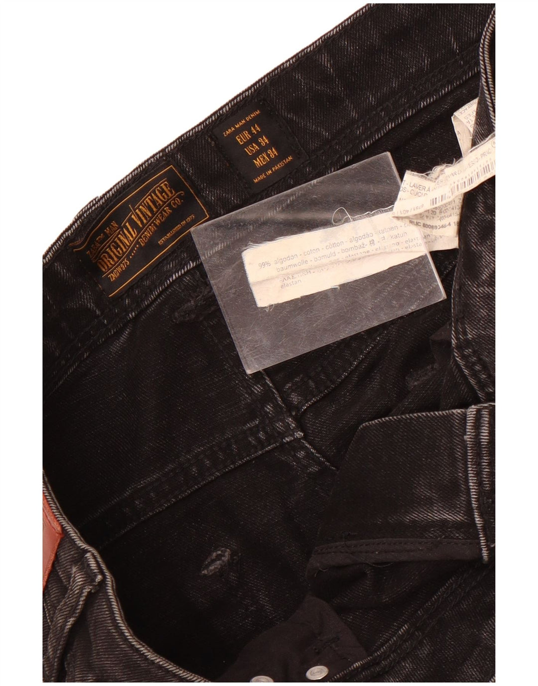 Jeans slim invecchiati da uomo Zara EU 44 Large W34 L30 cotone nero