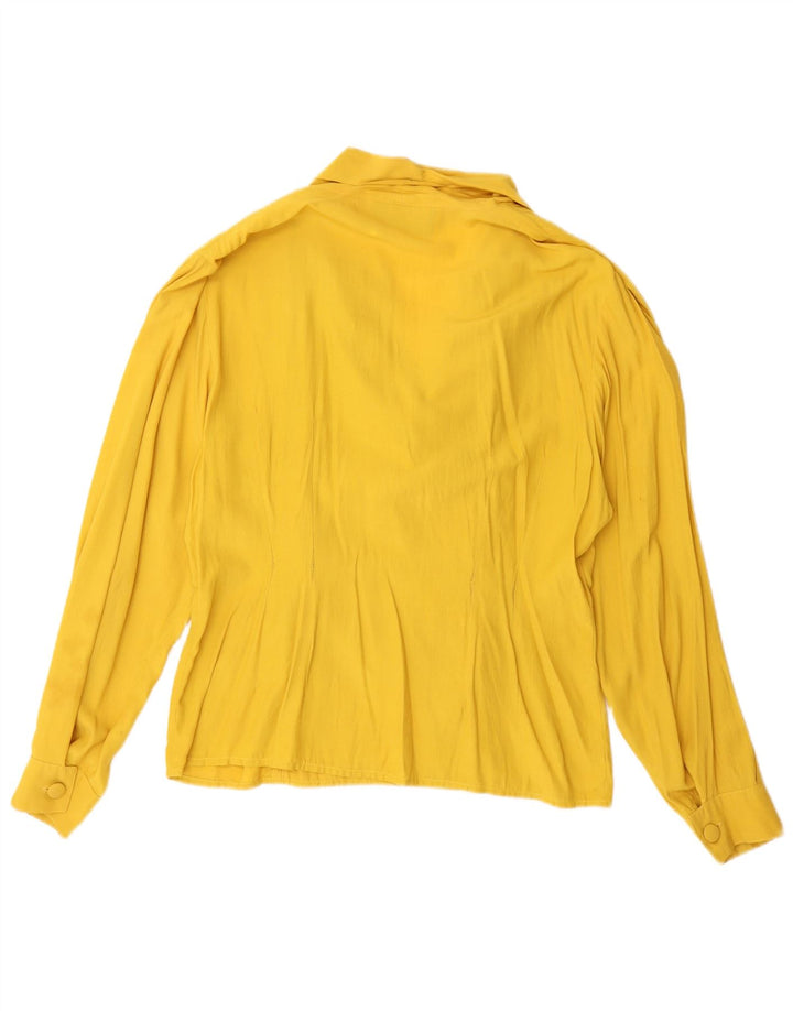 Camicetta camicia vintage da donna UK 14 viscosa gialla media
