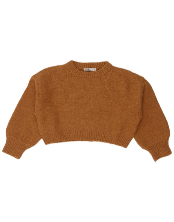 Maglione corto girocollo da donna Zara UK 16 grande nylon marrone