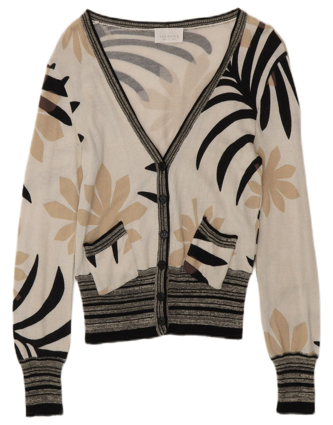 Maglione cardigan da donna ICEBERG UK 6 XS cotone floreale bianco sporco