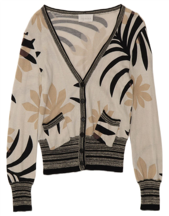Maglione cardigan da donna ICEBERG UK 6 XS cotone floreale bianco sporco