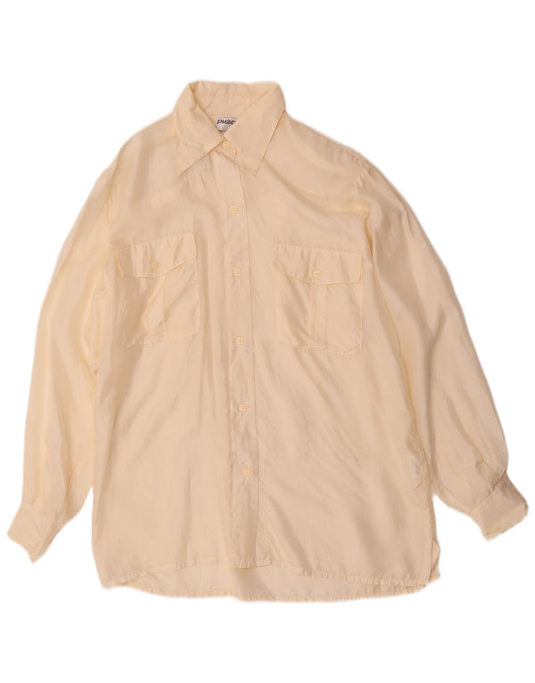 Camicetta camicia vintage da donna UK 12 Seta beige media