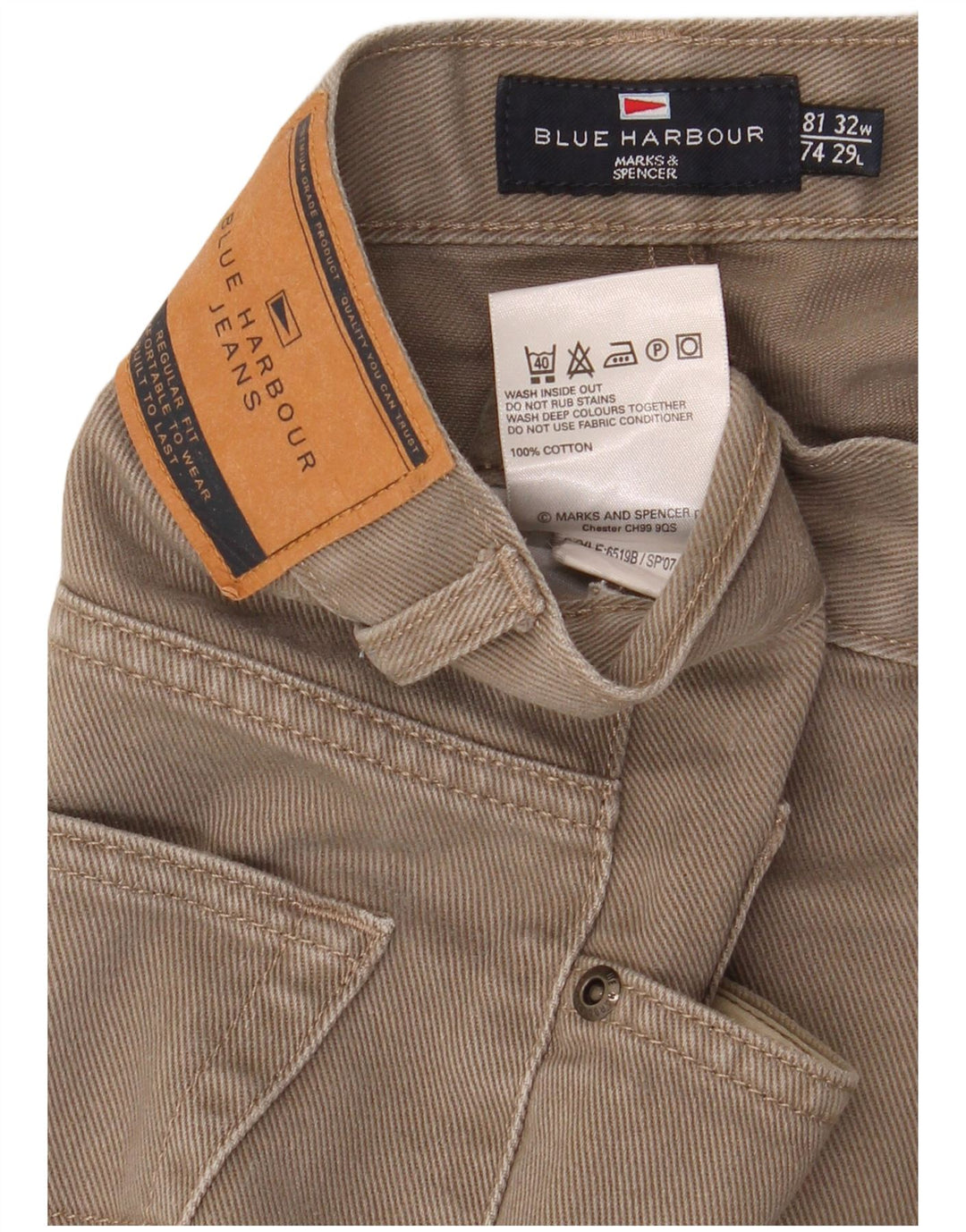 Jeans dritti da uomo Marks & Spencer blu Harbour W32 L29 cotone beige
