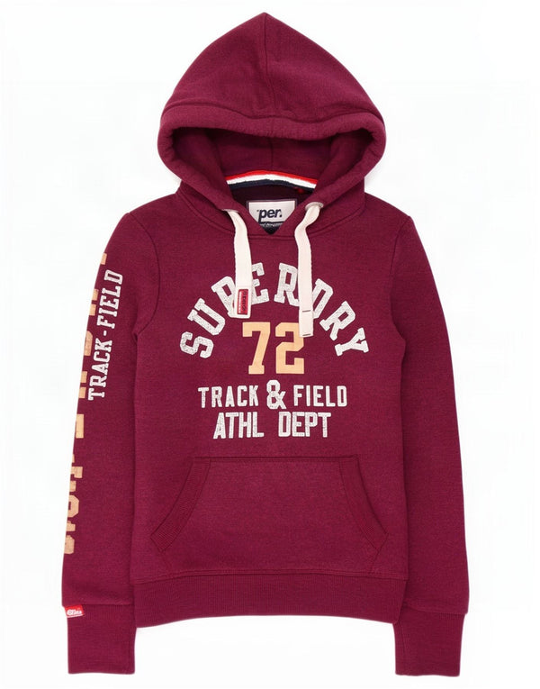 Superdry Womens Graphic Hoodie Jumper UK 2 2XS Maroon Cotton