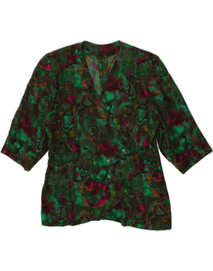 VINTAGE Womens 4 Button Blazer Jacket UK 12 Medium Green Floral Vintage Vintage and Second-Hand Vintage from Messina Hembry 