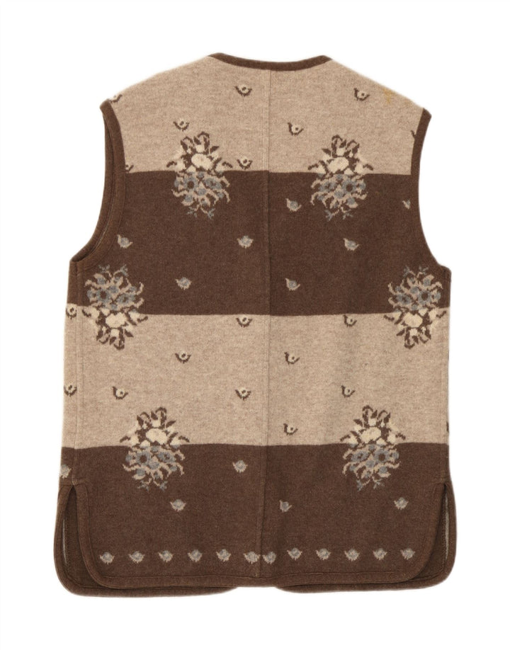 Maglione cardigan senza maniche da donna Silvy IT 42 Lana floreale marrone medio