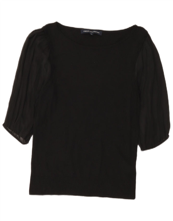 Top da donna French Connection manica 3/4 UK 14 grande viscosa nera