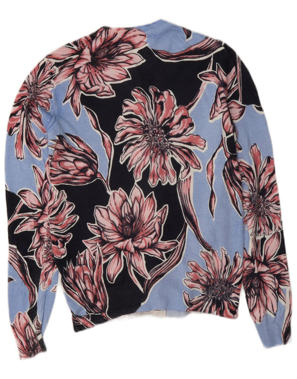 Marks & Spencer Womens Cardigan Sweater UK 8 Small Blue Floral Viscose