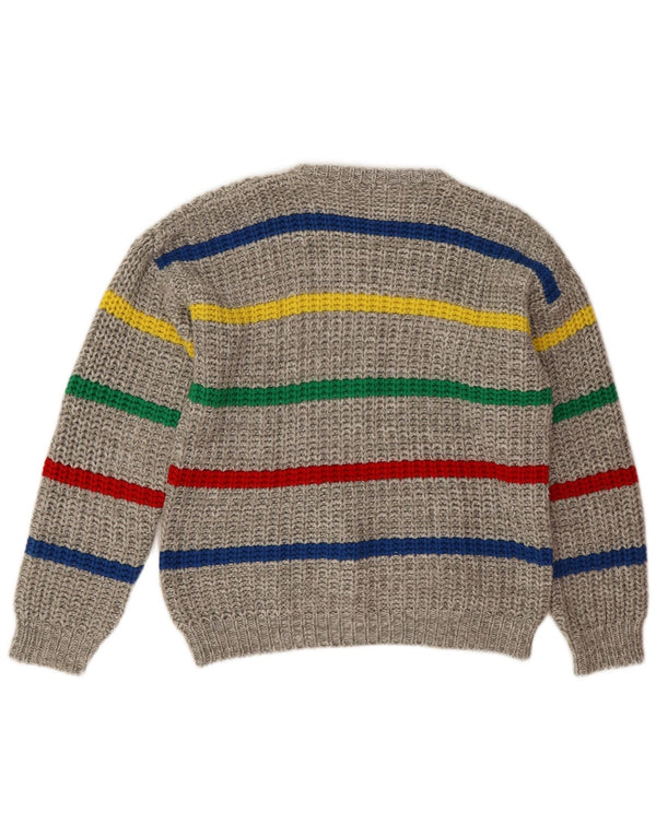 Maglione vintage da uomo girocollo a righe grandi grigie