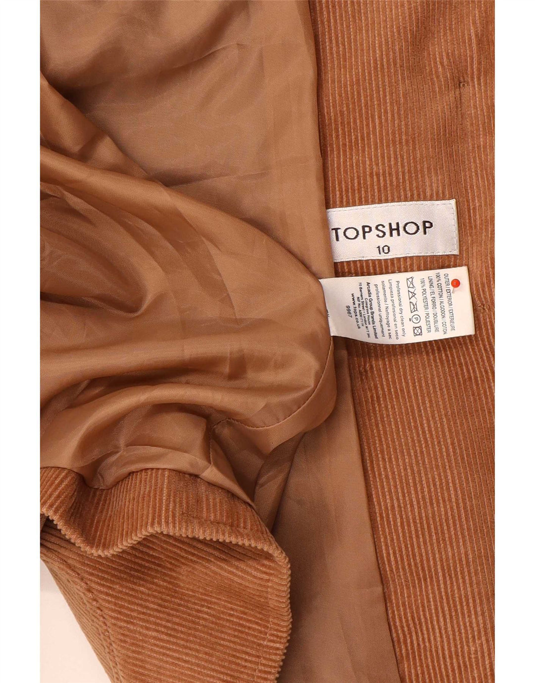 Giacca blazer in velluto a coste a 2 bottoni da donna Topshop UK 10 piccola in cotone marrone
