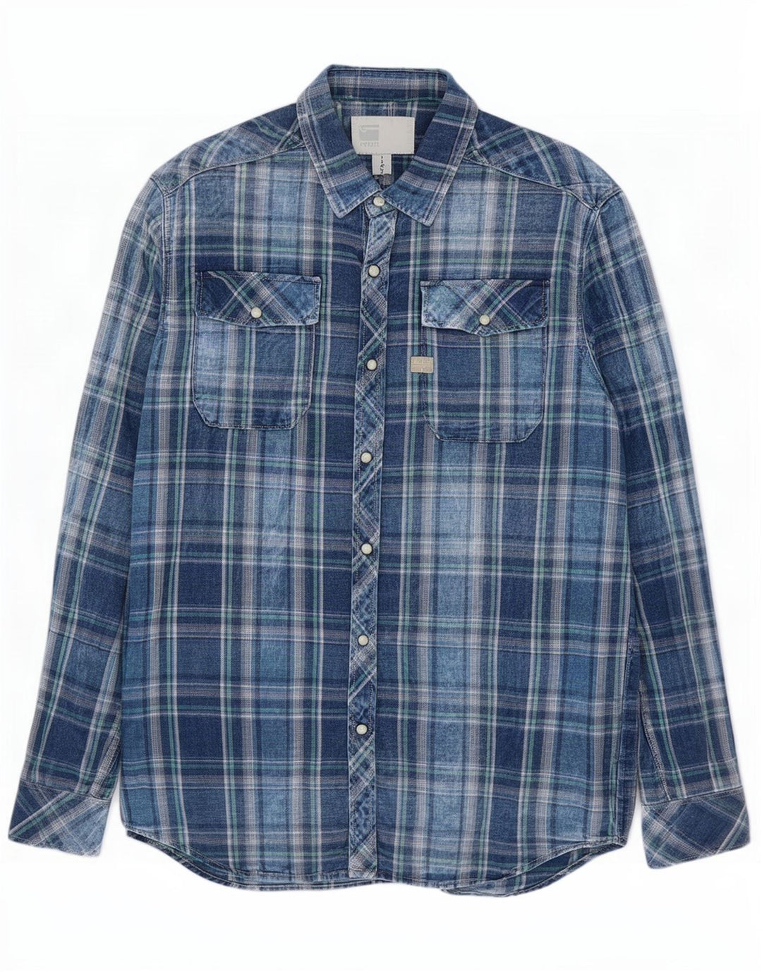Camicia da uomo in flanella G-Star, cotone a quadri grandi blu