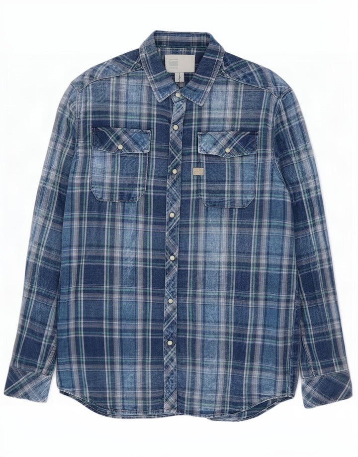 Camicia da uomo in flanella G-Star, cotone a quadri grandi blu