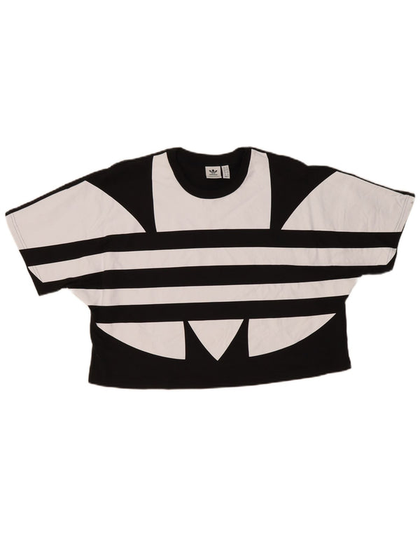 Adidas T-shirt grafica corta oversize da donna Top UK 12 medio cotone nero