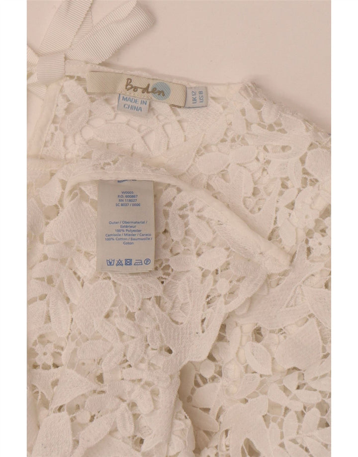 Boden Donna Camicetta Trasparente con Maniche a 3/4 Top UK 12 Medio Bianco Floreale