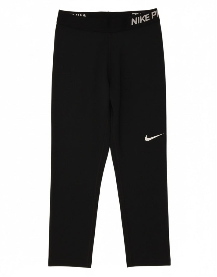 NIKE Womens Dri Fit Graphic Capri Leggings UK 4 XS  Black Polyester