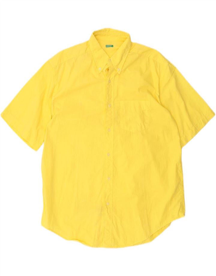 Camicia a maniche corte da uomo BENETTON XL in cotone giallo