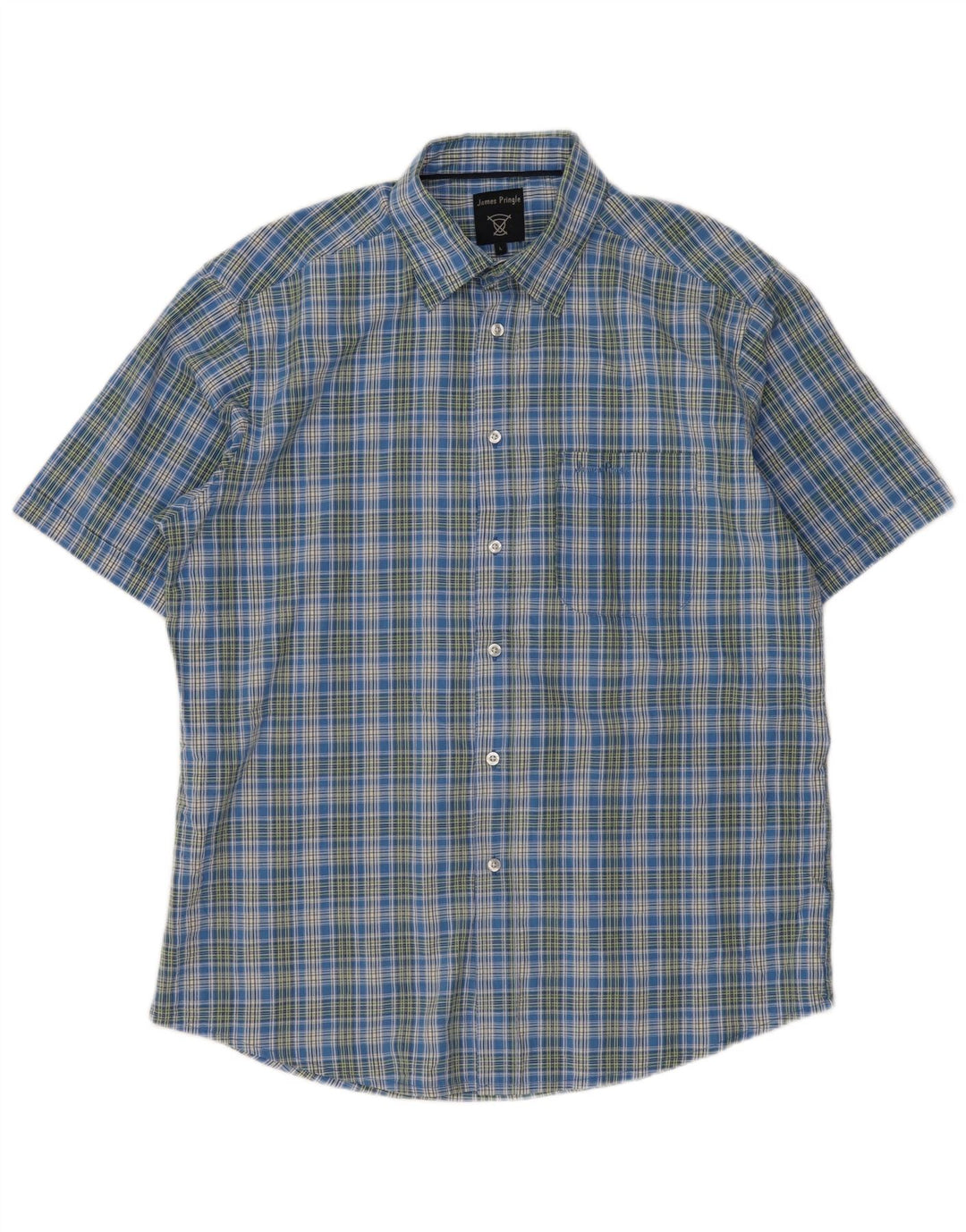 Camicia da uomo a maniche corte James Pringle in poliestere a quadri blu grande