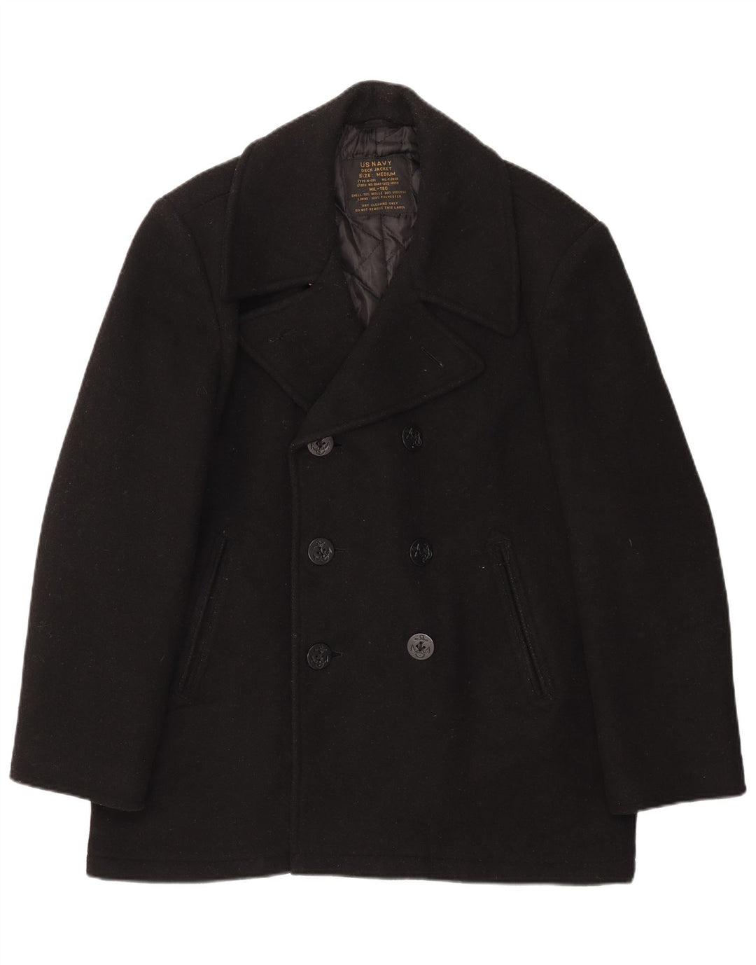 Cappotto da marinaio vintage da uomo UK 38 in lana nera media