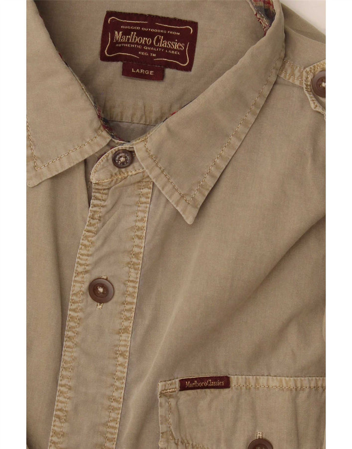 Camicia militare da uomo Marlboro Classics grande color kaki
