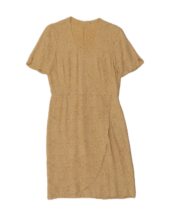 VINTAGE Womens Sheath Dress UK 14 Medium Yellow Floral Vintage Vintage and Second-Hand Vintage from Messina Hembry 