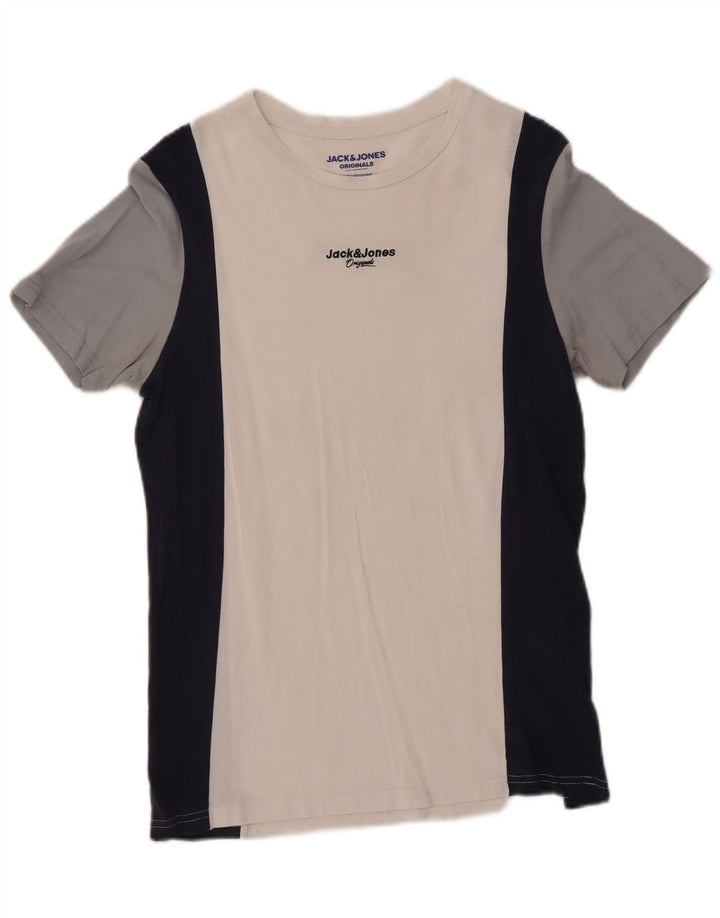 JACK & JONES T-shirt originale da uomo Top piccola in cotone color block bianco
