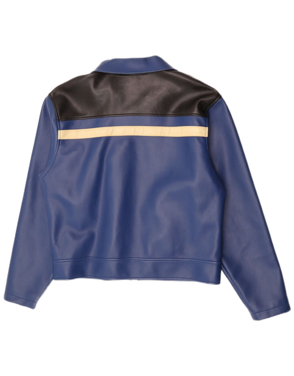Giubbotto bomber vintage da uomo in ecopelle UK 40 grande blocco di colore blu