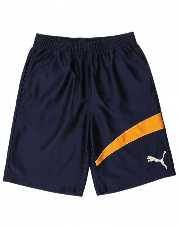 Pantaloncini sportivi grafici Puma da ragazzo 9-10 anni, blocco colore blu navy medio