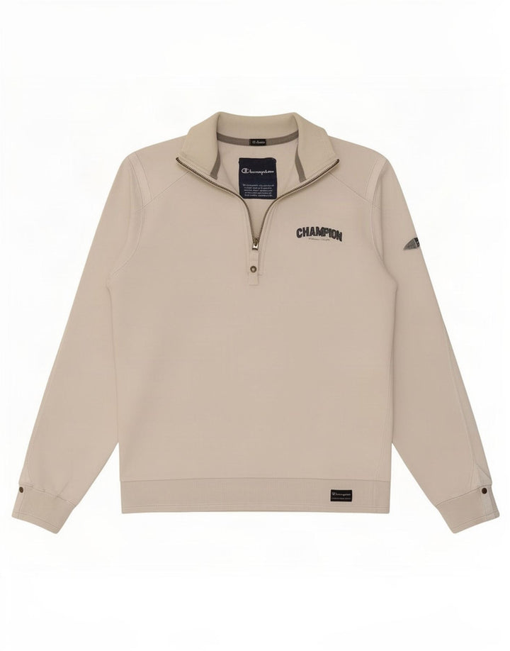 Felpa Champion da uomo con zip e collo, in cotone bianco medio
