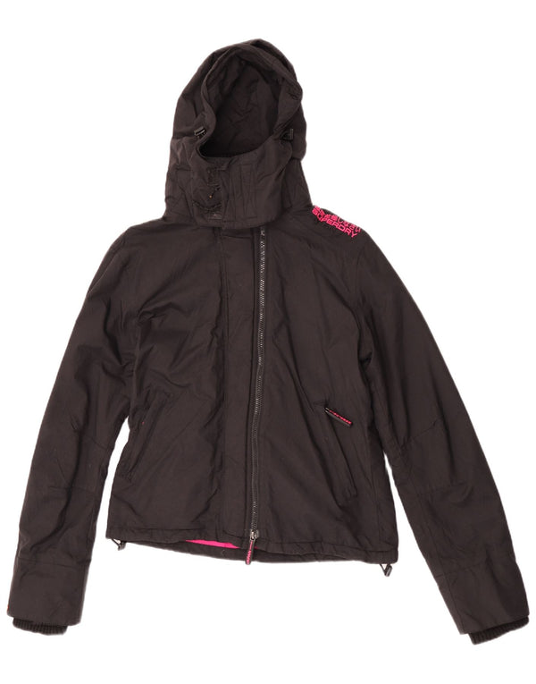 Giacca a vento con cappuccio da donna Superdry UK 14 nylon nero medio