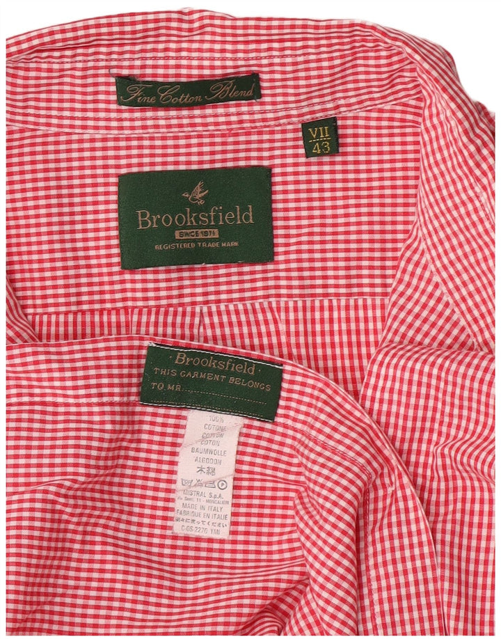 Camicia da uomo Brooksfield taglia 43 XL in cotone a quadretti rosso