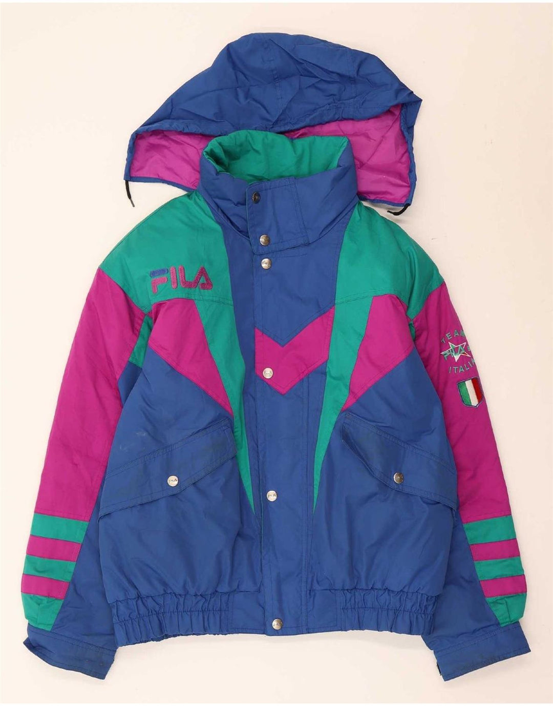 Giacca da sci con cappuccio grafico da uomo Fila UK 40 Poliestere color block blu medio