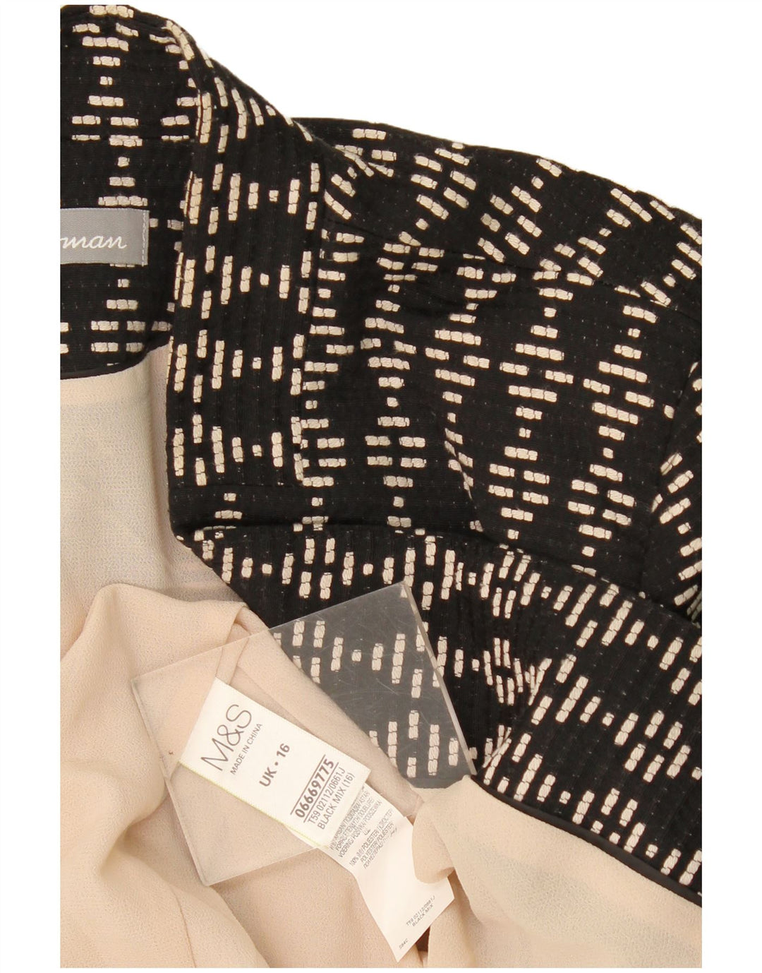 Giacca blazer aperta da donna Marks & Spencer UK 16 grande nera geometrica