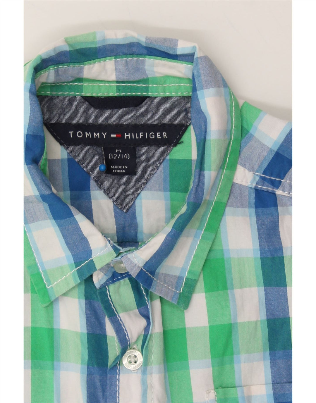 TOMMY HILFIGER Boys Short Sleeve Shirt 12-13 Years Medium Green Check Vintage Tommy Hilfiger and Second-Hand Tommy Hilfiger from Messina Hembry 