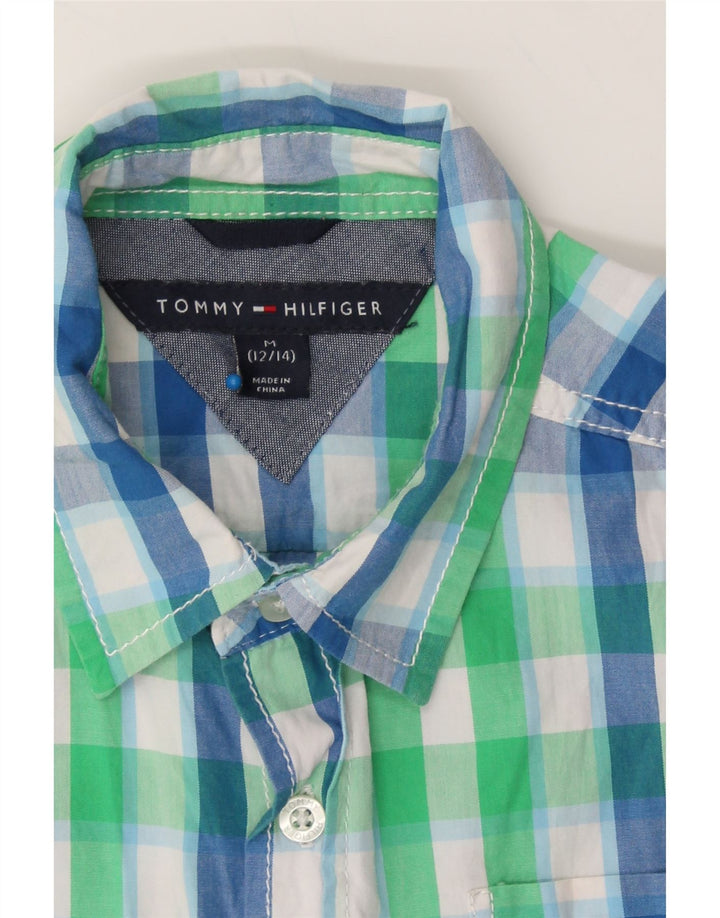 TOMMY HILFIGER Boys Short Sleeve Shirt 12-13 Years Medium Green Check Vintage Tommy Hilfiger and Second-Hand Tommy Hilfiger from Messina Hembry 