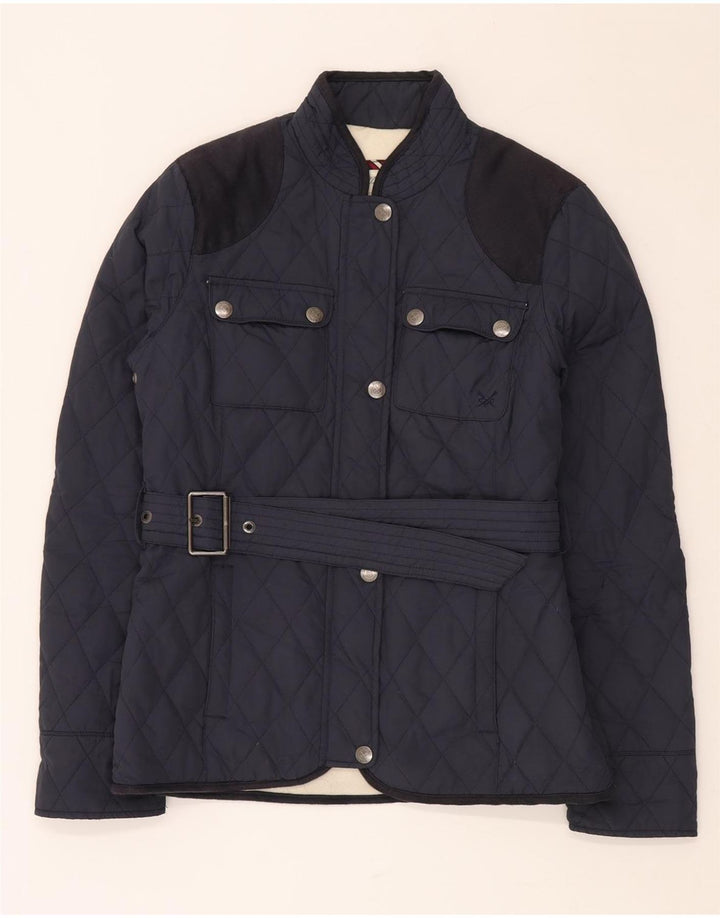 CREW CLOTHING Giacca trapuntata da donna su misura UK 8 piccola blu navy