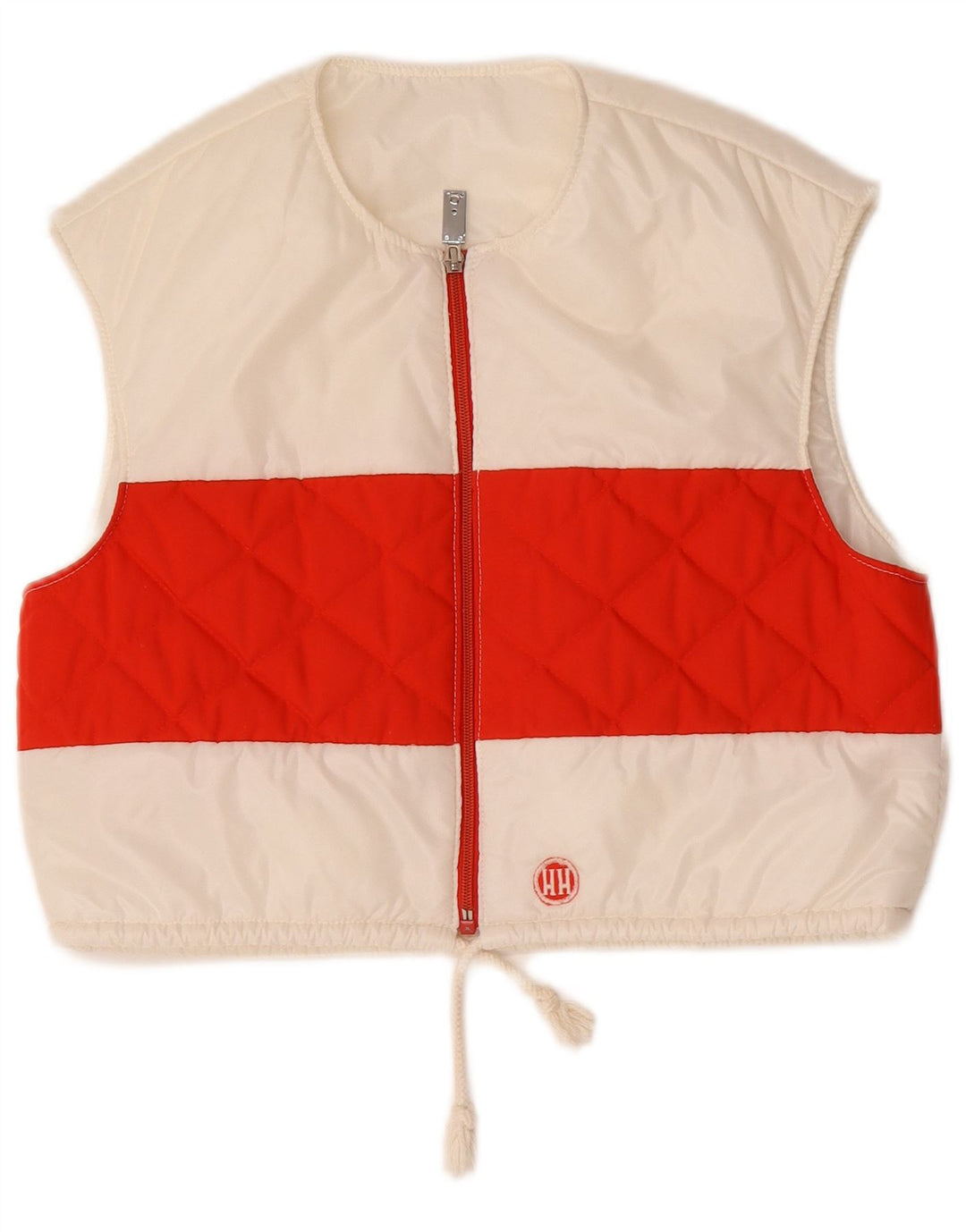 Gilet trapuntato oversize corto da donna vintage EU 36 piccolo bianco a blocchi di colore