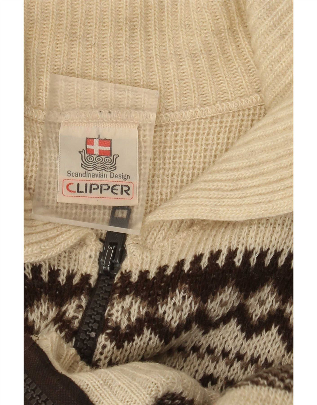 Clipper Maglione cardigan da uomo IT 54 XL Lana Fair Isle bianco sporco