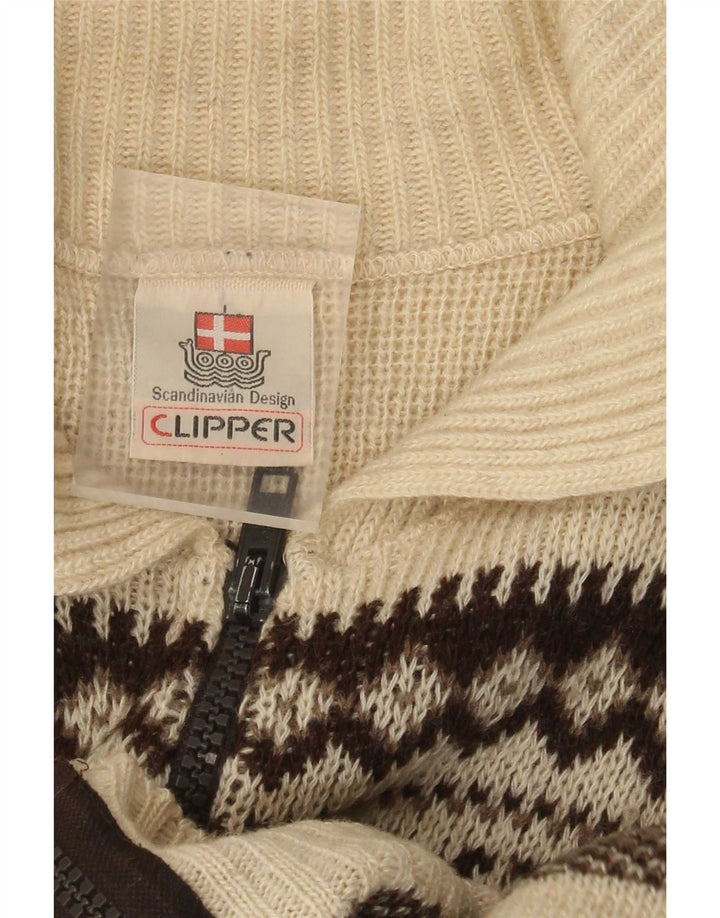 Clipper Maglione cardigan da uomo IT 54 XL Lana Fair Isle bianco sporco