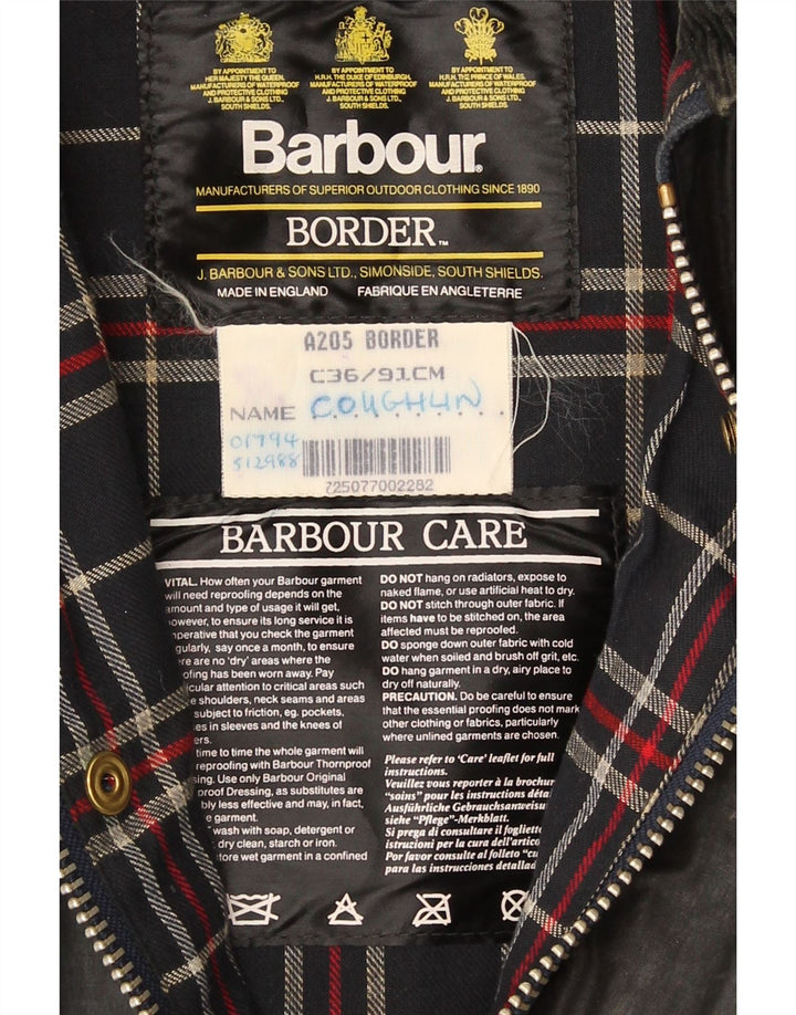 Barbour Cappotto da uomo in cotone cerato con bordo UK 36 piccolo nero