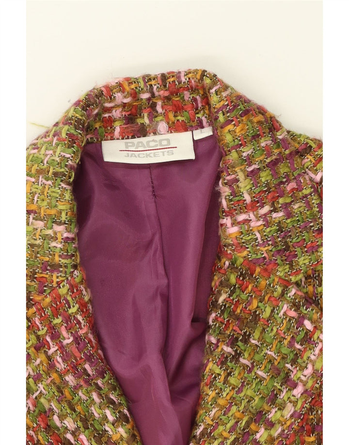 PACO Womens 3 Button Blazer Jacket UK 16 Large Multicoloured Check Acrylic Vintage Paco and Second-Hand Paco from Messina Hembry 