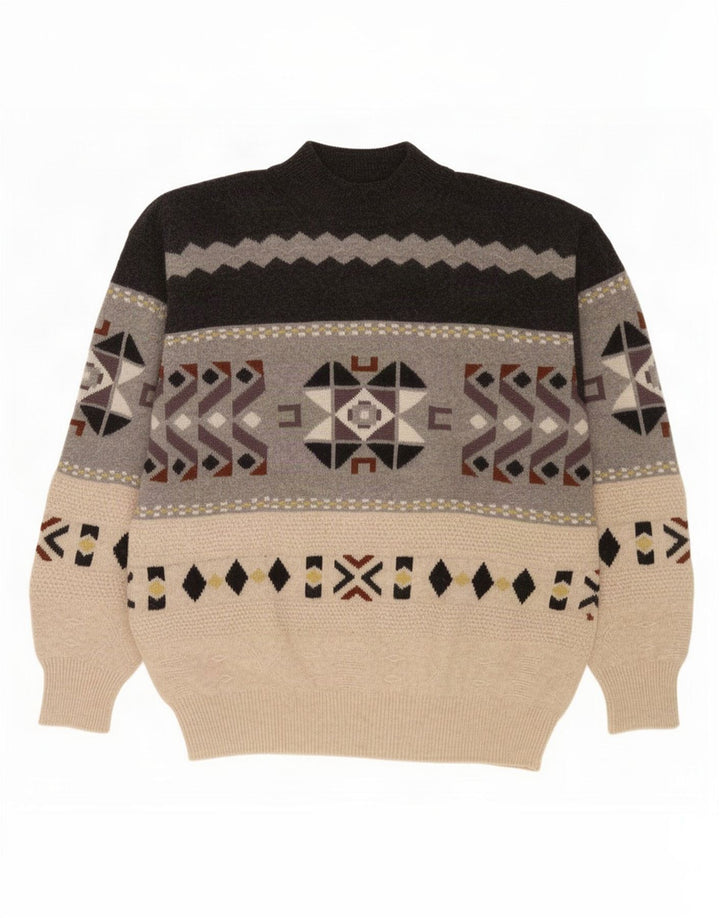 Maglione vintage da uomo con collo alto e motivo geometrico multicolore medio