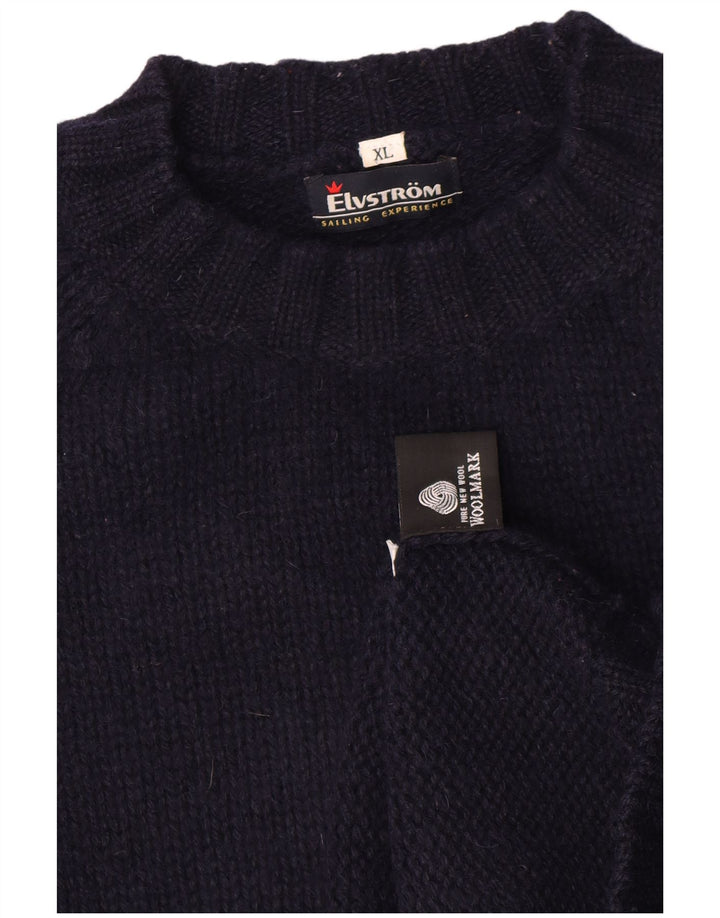Elvstrom Maglione da uomo con collo alto e maglione XL in lana blu navy