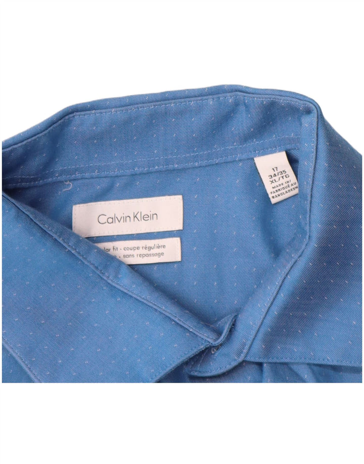 Camicia da uomo Regular Fit Calvin Klein taglia 17 XL cotone maculato blu