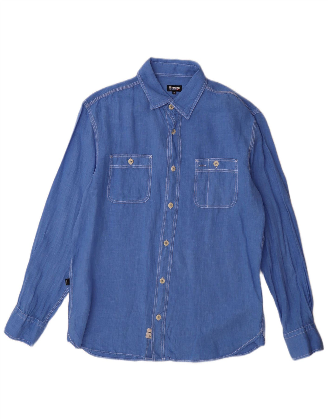 Camicia Blauer Uomo Lino Blu Medio