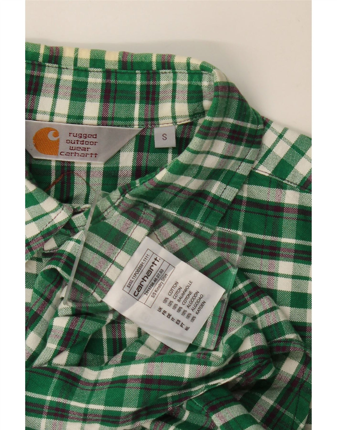 CARHARTT Camicia a maniche corte da uomo in cotone a quadri verdi piccoli